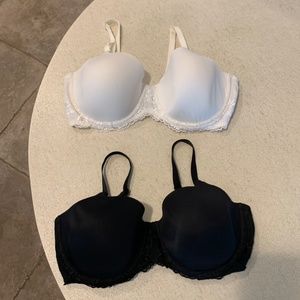 Maidenform Bra Size 38D Vintage Bundle of 2 Black & White Lace